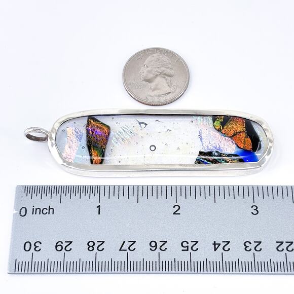 Iridescent Dichroic Glass Sterling Silver Pendant | Modern Artisan | Milans - Picture 5 of 7